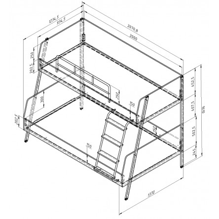 Кровать двухъярусная Дельта Лофт-20.02.04 черный, ирландский дуб
