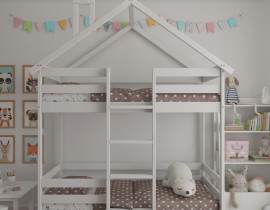 Детская двух ярусная кровать Домик из массива Sweet roof 160х80