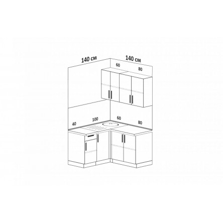 Кухня угловая Империя 1.4 на 1.4 м белое дерево