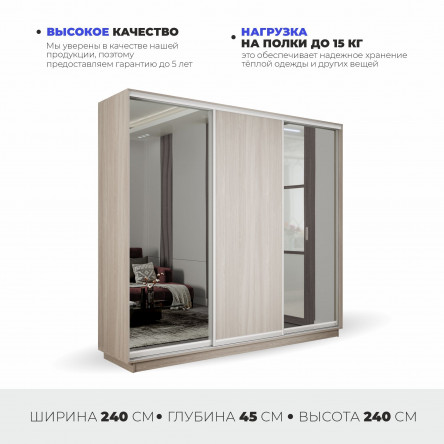 Шкаф-купе Медиум 2 зеркало, 240х45х240 45EMT2_240240_SHS