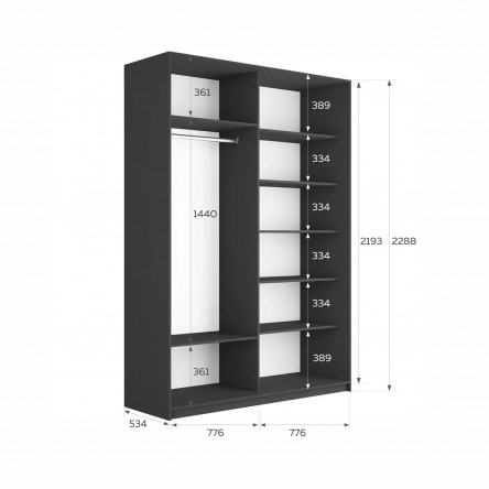 Шкаф-купе Прайм дуо ст Черное стекло 160х57х230 PSchSch_160_DM