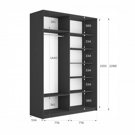 Шкаф-купе Прайм ДСП/Стекло черное, 160х57х230 PDSC_160_BT