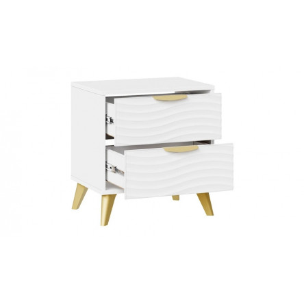Тумба прикроватная Тиана с 2мя ящиками Тип 3 с опорами Т4 Золото, Белый снег, Белый матовый, Золото ручка Т5