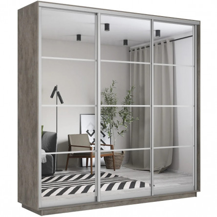 Шкаф-купе Экспресс, бетон, 210х220х60 см, профиль серебро, 1 штанга, 9 полок Зеркало