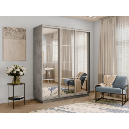 Шкаф-купе Экспресс, бетон, 210х220х60 см, профиль серебро, 1 штанга, 9 полок Зеркало