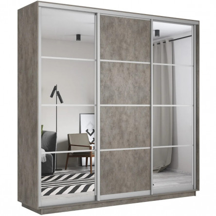 Шкаф-купе Экспресс, бетон, 210х220х60 см, профиль серебро, 1 штанга, 9 полок Зеркало/ЛДСП