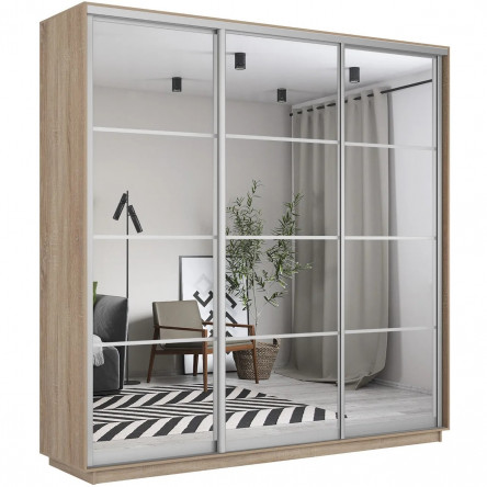 Шкаф-купе Экспресс, сонома, 210х220х60 см, профиль серебро, 1 штанга, 9 полок Зеркало