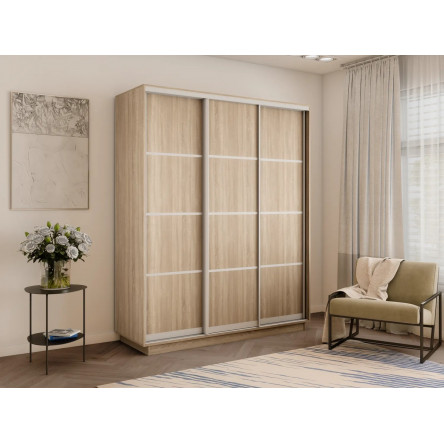 Шкаф-купе Экспресс, сонома, 210х220х60 см, профиль серебро, 1 штанга, 9 полок ЛДСП
