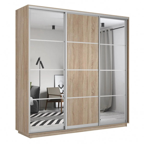 Шкаф-купе Экспресс, сонома, 210х220х60 см, профиль серебро, 1 штанга, 9 полок Зеркало/ЛДСП