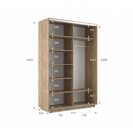 Шкаф купе Экспресс, белый снег, 160х240х60 см, профиль серебро профиль, 1 штанга, 7 полок