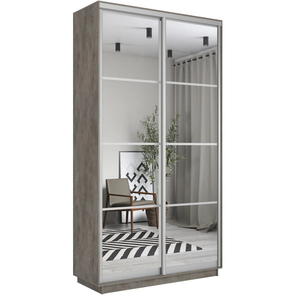 Шкаф купе Экспресс, бетон, 140х220х60 см, профиль серебро профиль, 1 штанга, 7 полок