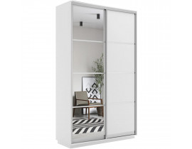 Шкаф купе Экспресс, белый снег, 140х220х60 см, профиль серебро профиль, 1 штанга, 7 полок Зеркало/ЛДСП