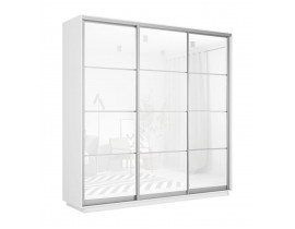 Шкаф купе Экспресс, белый снег, 210х220х60 см, профиль серебро профиль, 1 штанга, 9 полок Стекло/ЛДСП