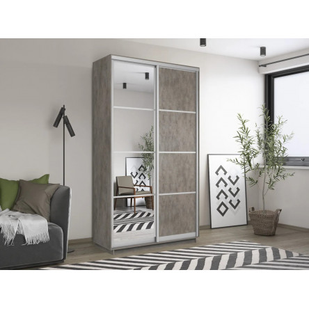 Шкаф купе Экспресс, бетон, 120х220х60 см, профиль серебро профиль, 1 штанга, 4 полки Зеркало/ЛДСП