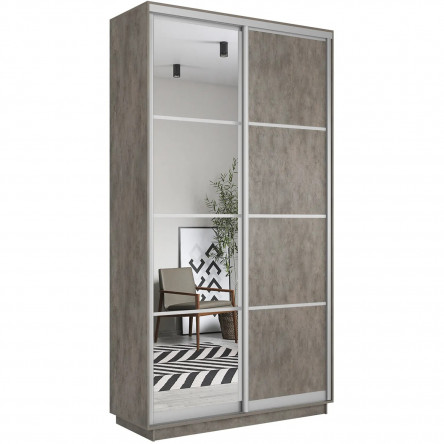 Шкаф купе Экспресс, бетон, 140х220х60 см, профиль серебро профиль, 1 штанга, 7 полок Зеркало/ЛДСП