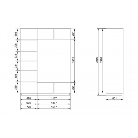 Шкаф-купе 3-дверный Slide 180х240х60 см, ясень Анкор светлый, с двумя зеркалами
