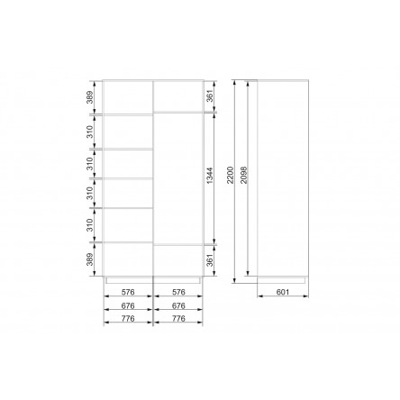 Шкаф-купе 2-дверный Slide 120х220х60 см, ясень Анкор светлый, с двумя зеркалами