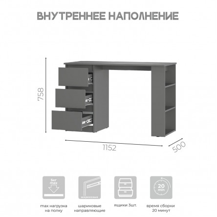 Стол письменный Симпл ПС-07 графит