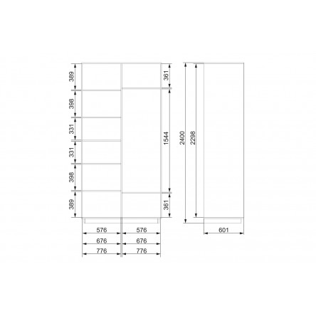 Шкаф-купе 2-дверный Slide 140х240х60 см, ясень Анкор светлый, с двумя зеркалами