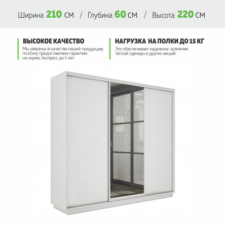 Шкаф-купе Медиум 1 зеркало, 210х60х220 1EMT1_210_B
