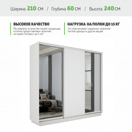Шкаф-купе Медиум 2 зеркало, 210х60х240 EMT2_210240_B