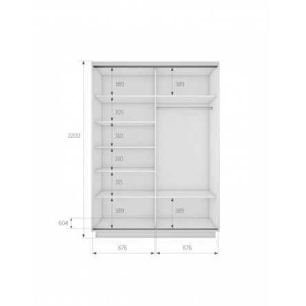 Шкаф-купе Экспресс, 2дв. 4 секции (Зеркало), Белый профиль, 140х60х220, E4EKD_PW_140_B