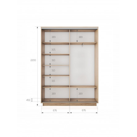 Шкаф-купе Экспресс, 2дв. 4 секции (Зеркало), Белый профиль, 140х45х220, 45E4EKD_PW_140_S