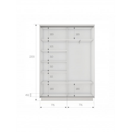 Шкаф-купе Экспресс, 2дв. 4 секции (Зеркало), Белый профиль, 160х45х220, 45E4EKD_PW_160_B