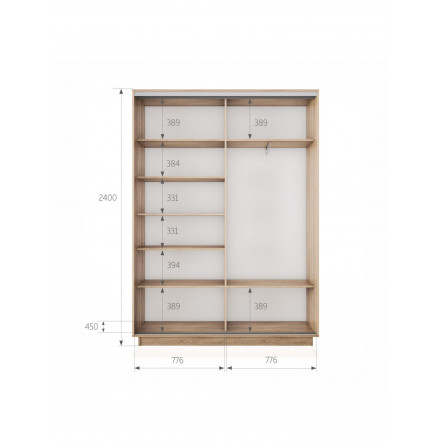Шкаф-купе Экспресс, 2дв. 4 секции (Зеркало), Белый профиль, 160х45х240, 45E4EKD_PW_160240_S