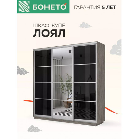 Шкаф-купе Лоял 3дв.- Стекло черное/Зеркало/Стекло черное, LoyalSchZSch_210_BT