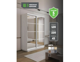 Шкаф-купе Экспресс, 2дв. 4 секции (Зеркало), Белый профиль, 120х45х220, 45E4EKD_PW_120_SAS