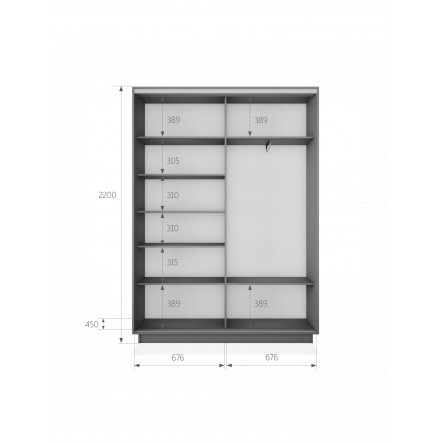 Шкаф-купе Экспресс, 2дв. 4 секции (Зеркало), Черный профиль, 140х45х220, 45E4EKD_PBL_140_DM