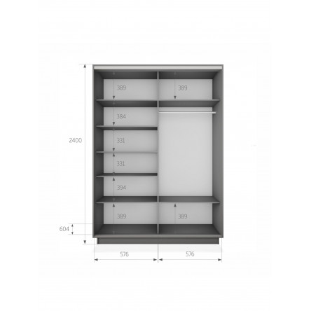 Шкаф-купе Экспресс, 2дв. 4 секции (Зеркало), Черный профиль, 120х60х240, E4EKD_PBL_120240_DM