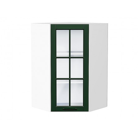 Шкаф верхний угловой остекленный Дублин Special Green/Белый 920*600*600