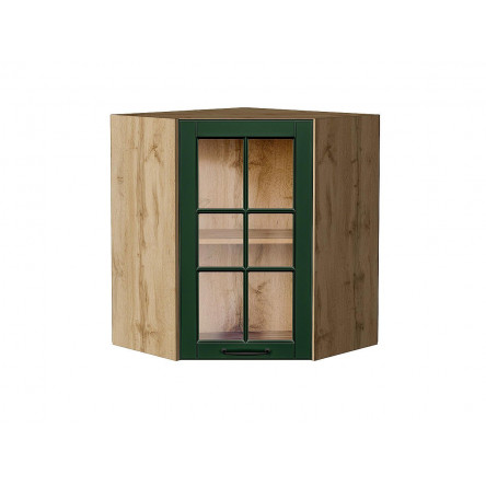 Шкаф верхний угловой остекленный Дублин Special Green/Дуб Вотан 716*600*600
