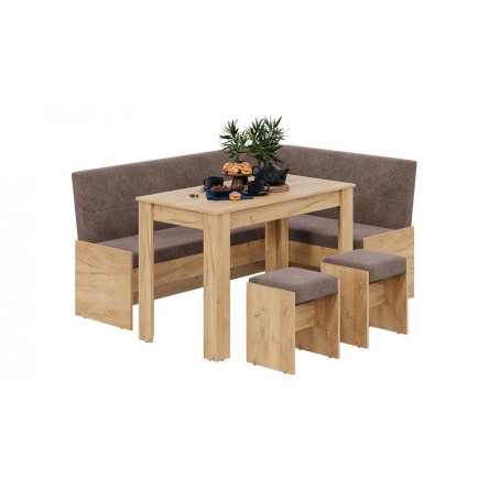 Кухонный уголок Пекин Дуб Крафт золотой, Микровелюр Duna Stone