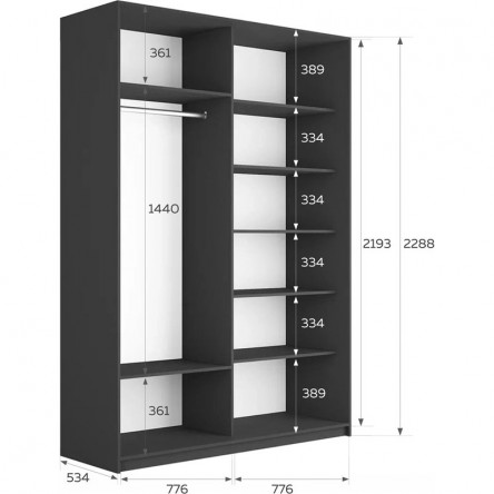 Шкаф-купе Прайм 160х57х230 Серый диамант ДСП/Стекло черное с доводчиками