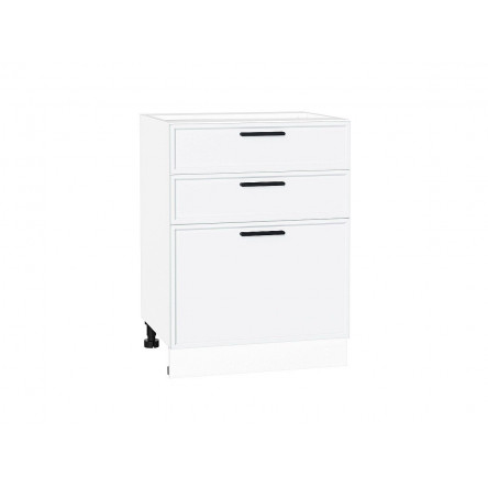 Шкаф нижний с 3-мя ящиками Фрейм White Silk / Белый 816х600х484